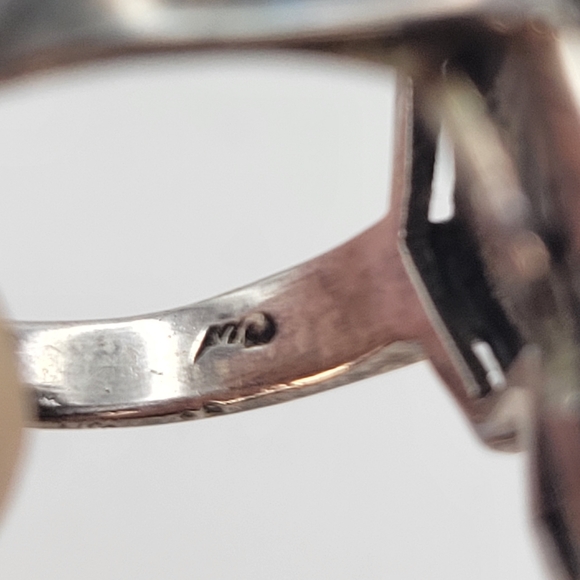 Sterling Silver Purple Glass Center Onyx Art Deco Style Ring Size 5 1/4 - Picture 12 of 13